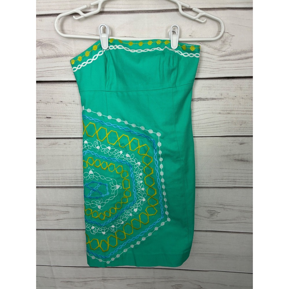 Lilly Pulitzer Green Embroidered Strapless Mini Dress Sheath Size00